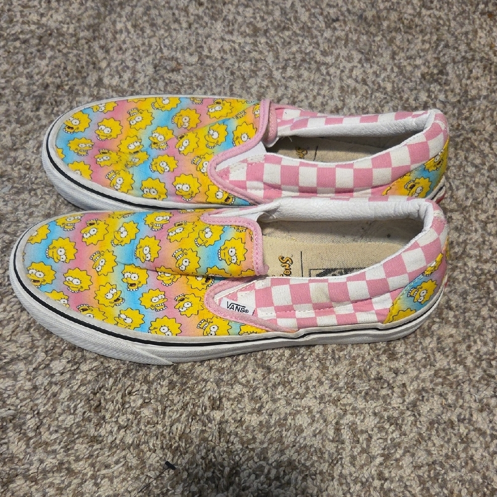 Vans Lisa Simpson Patterned Slip-On Sneakers in Pink, Yellow, Blue - Picture 2 of 3